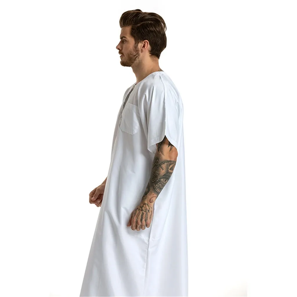 

Home&Nest Arab Muslim Clothing Men Ethnic Robes Short Sleeve Islamic Muslim Middle East Maxi Dress Kaftan Saudi Arabia For Men