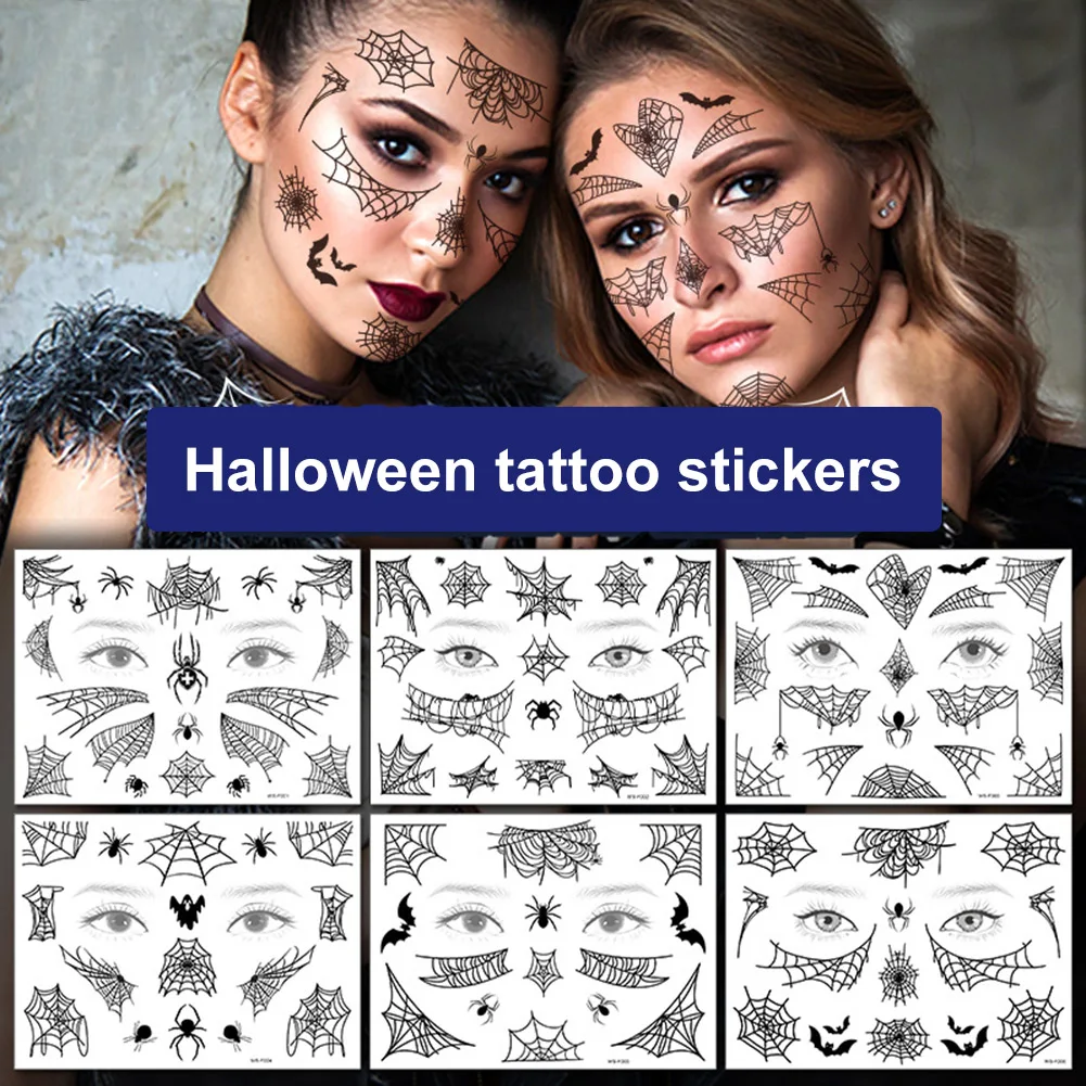 

Halloween Temporary Tattoo Stickers Waterproof Fake Spider Web Stickers Halloween Party Cosplay Supplies