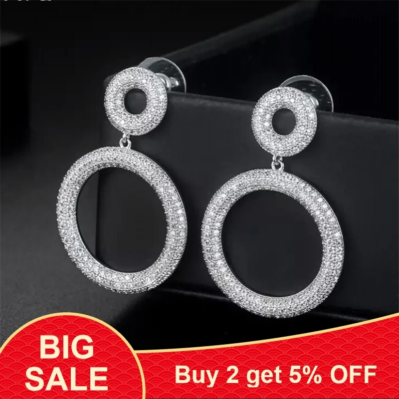 Роскошные круглые микро кубические циркониевые серьги для женщин свадебные