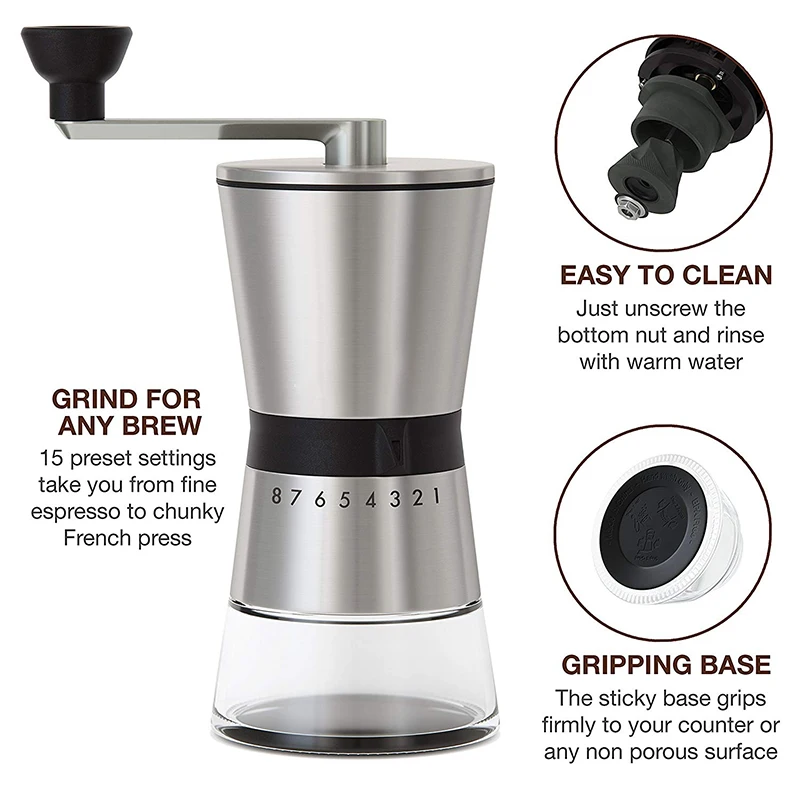 Precision Manual Coffee Grinders 15 Adjustable Settings Brushed 18/8 Stainless Steel | Дом и сад