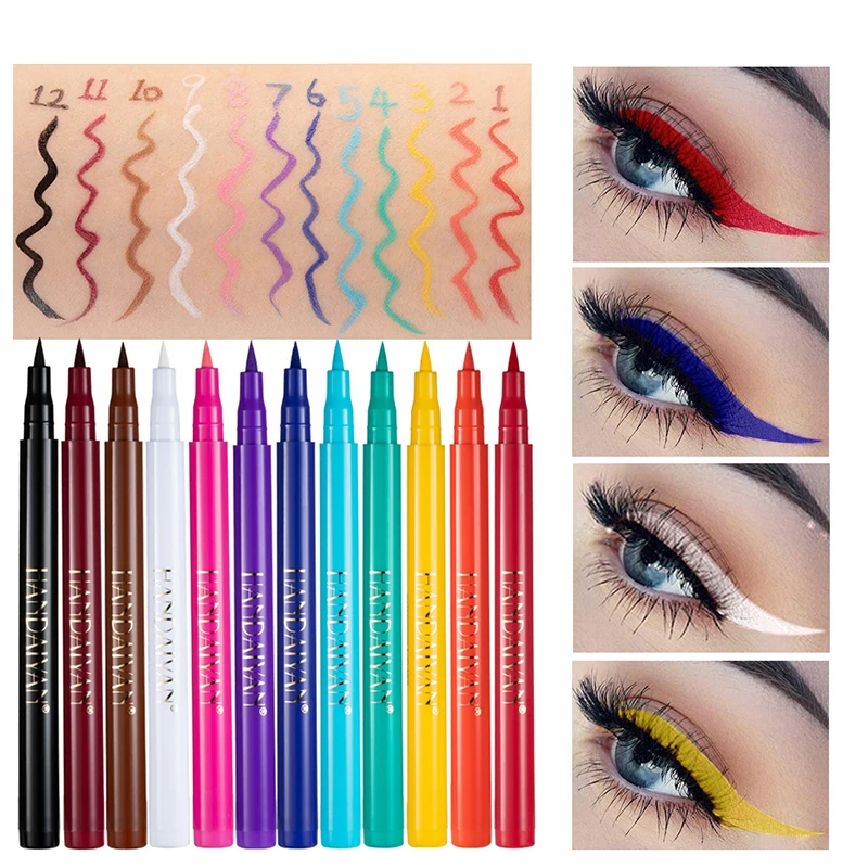 HANDAIYAN Color Eyeliner Kit 12 Colors/pack Matte Waterproof Liquid Colorful Eye Liner Pencil Set Makeup Cosmetics Long-lasting