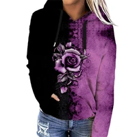 rose butterfly print hoodie autumn winter long sleeve hoodies women warm sweatshirt casual plus velvet sweatshirt tops