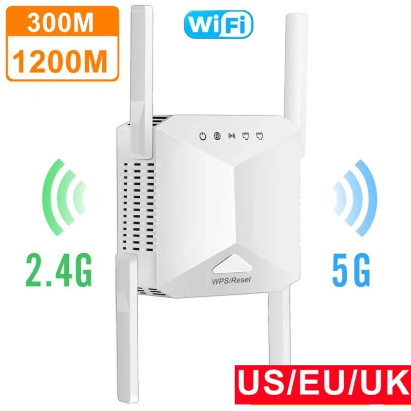 

5G Wifi Repeater Wifi Signal Amplifier 5Ghz/2.4GHz Dual-band Wifi Extender Long Range Wifi Booster Router 1200Mbps Free Wiring