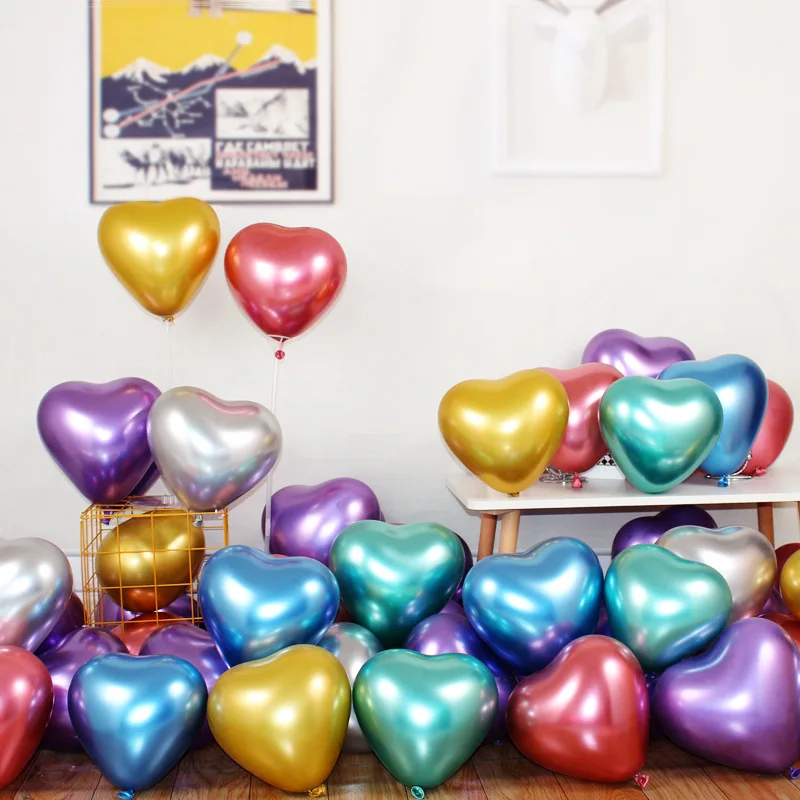 

10/20/30Pcs 10 Inch Heart-shaped Metallic Balloons Chrome Air Metal Balls Latex Ballons Colors Happy Birthday Party Decor