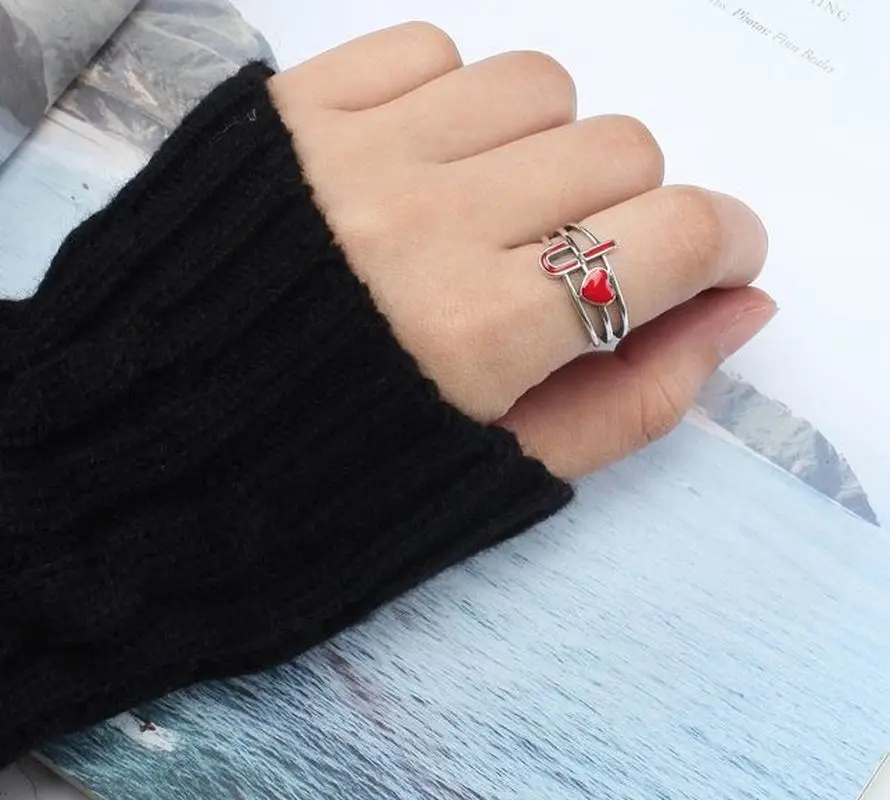 S925 Серебряное многослойное нежное красное кольцо с сердечками Tao Xin тайское