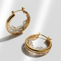 lifefontier korean round metal crystal hoop earrings simple gold color geometric circle small earrings for women jewelry 2021