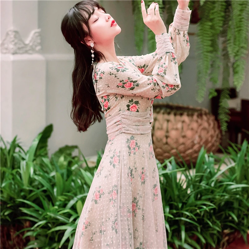 Женское платье с цветочным принтом YAMDI винтажное миди в богемном стиле длинным