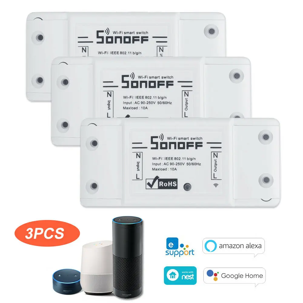 3 PCS 2/3/5/6/8/10 шт. Sonoff Basic умный дом переключатель Wi-Fi Беспроводной дистанционного Управление выключатель света с таймером DIY модули 10A/2200W через Ewelink - Комплект: 3 PCS