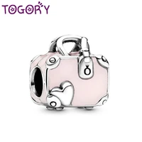 togory 2pcslot pink enamel travel bag charms beads fit brand bracelets necklaces diy making fashion jewelry accessories