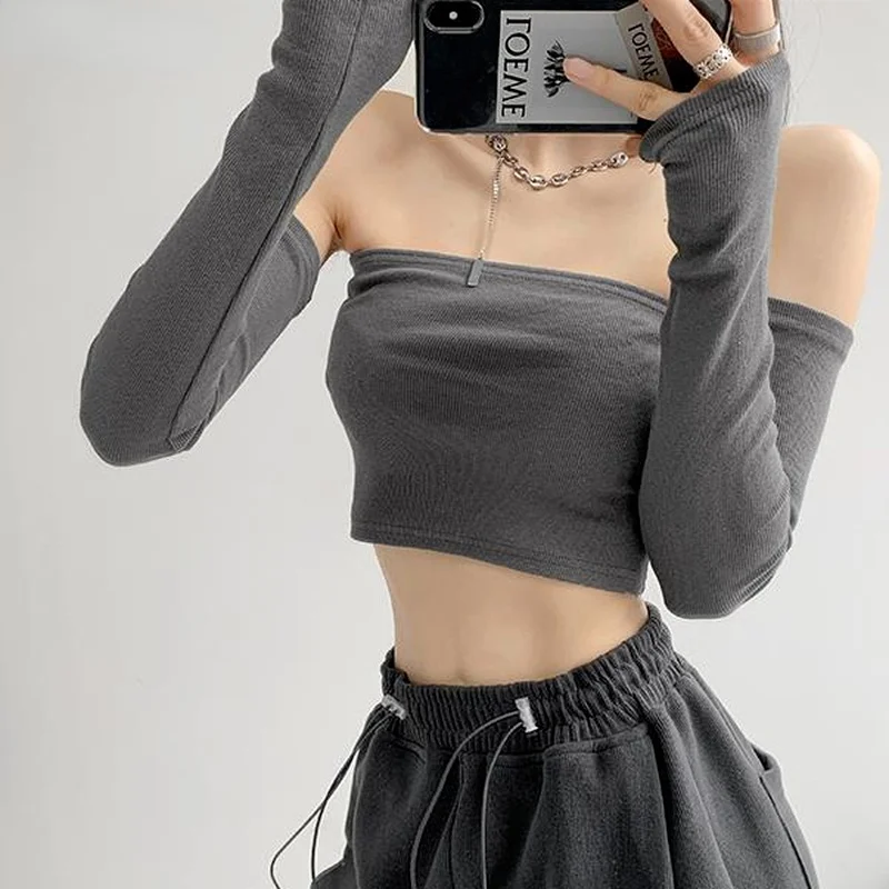 

Женский однотонный топ без бретелек Y2K, облегающий обтягивающий Топ, модная шикарная универсальная Повседневная Уличная одежда, стрейч для ...