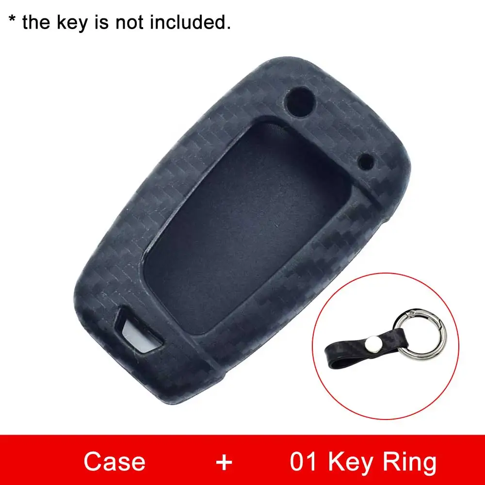 Case and 01 Key Ring Карбоновый силиконовый чехол для ключей от машины для hyundai Accent Kona Santa Fe I30 IX35 Складной Дистанционный брелок крышка брелок защитная сумка - Название цвета: Case and 01 Key Ring