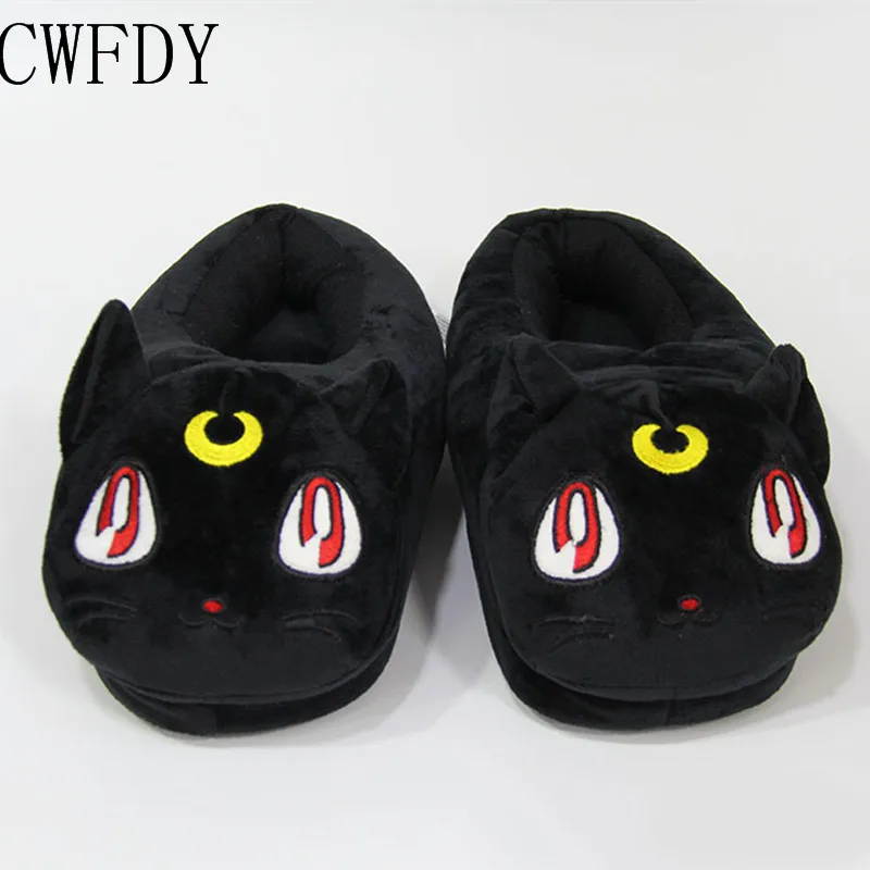 

Anime Sailor Moon Plush Winter Shoes Luna Cat Soft Stuffed Footwear Warm 28cm Long Indoor Slipper Cosplay Accessory Black Purple
