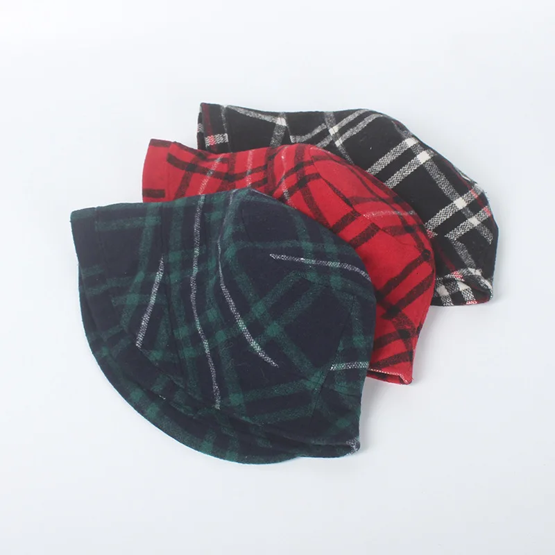 Outdoor Vacation Hat Cap Lady Panama Lattice Woolen Cloth Winter Bucket For Women Girl Solid Thickened Soft Warm Fishing | Аксессуары