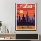 Винтажный пейзаж, плакат, Тайланд, пейзаж, принты, настенное искусство, холст, картина Будда, Бангкок, картина для домашнего декора, без рамки