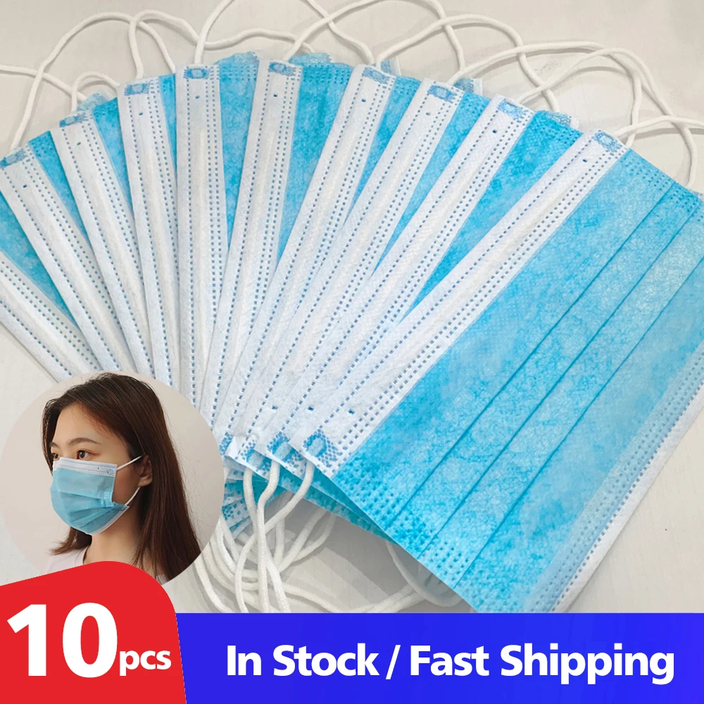 Маска 3-слойная одноразовая для лица нетканый эластичный ушной вкладыш с