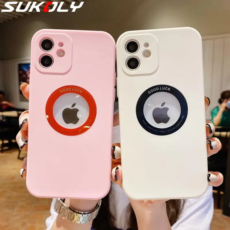 

Solid Color Silicone Soft Case For iPhone 12 Pro Max Case Shockproof Show Logo Back Cover For iPhone 11 XS Max XR X 7 8 Plus