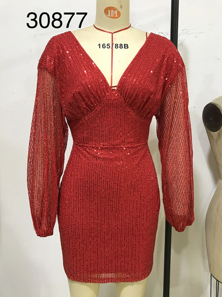 Женское платье с блестками SRUBY модное сексуальное глубоким V-образным вырезом