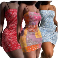 paisley printed bodycon bandage dress mini backless vestidos de fiesta sexy club dresses tight slim fit spaghetti strap summer