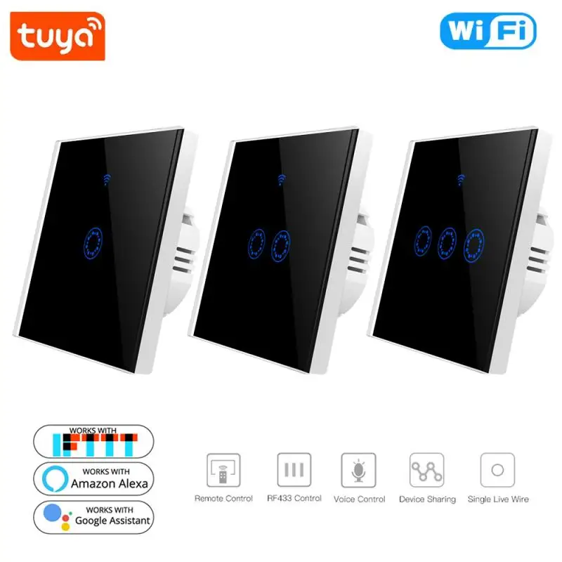 

ЕС Стандартный Tuya Smart Life 1/2/3 местный 1 позиционный Smart Wi-Fi настенный светильник сенсорный выключатель для Google Home Amazon Alexa Голосовое управление ...