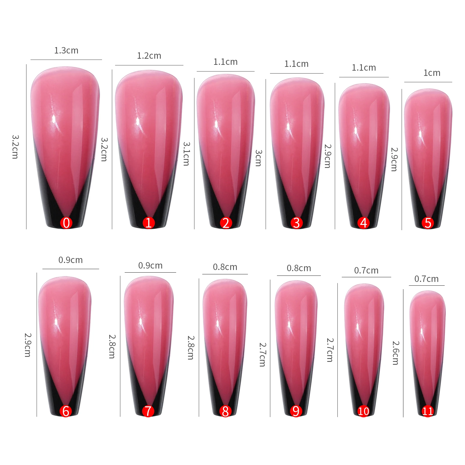 Сверхдлинные французские розовые накладные ногти с черными краями полное