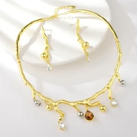 viennois dubai gold jewelry sets for women colorful water drop rhinestone choker necklace and drop earrings indian jewelry set