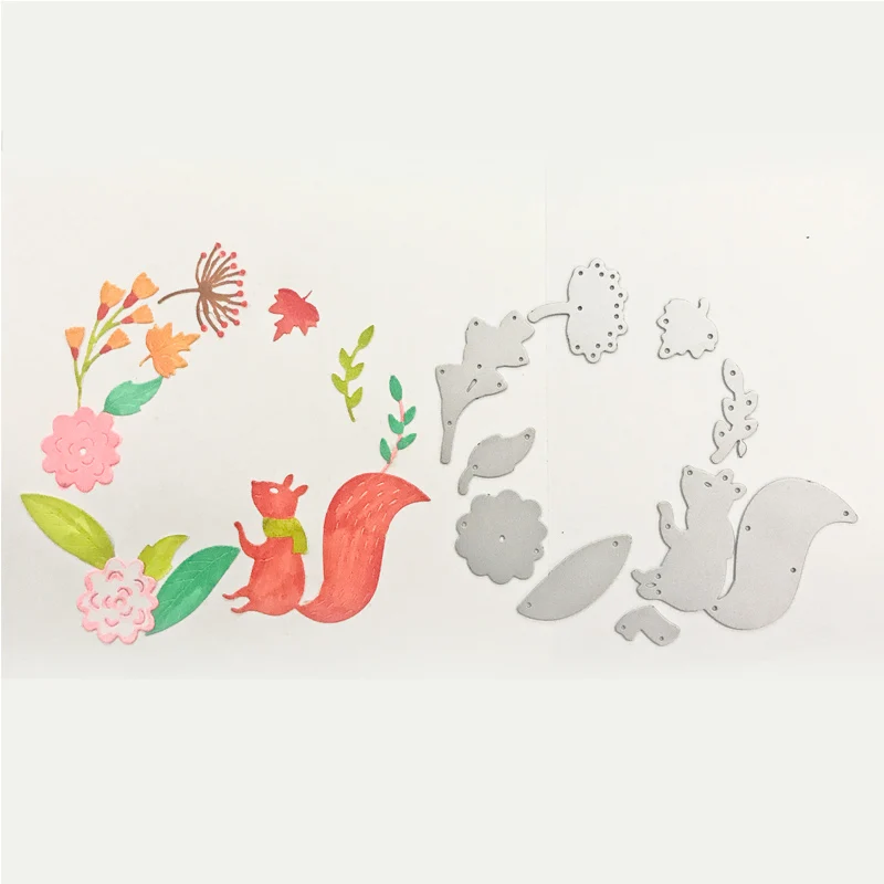 Осенняя белка цветок кленовый лист металлические Вырубные штампы Скрапбукинг