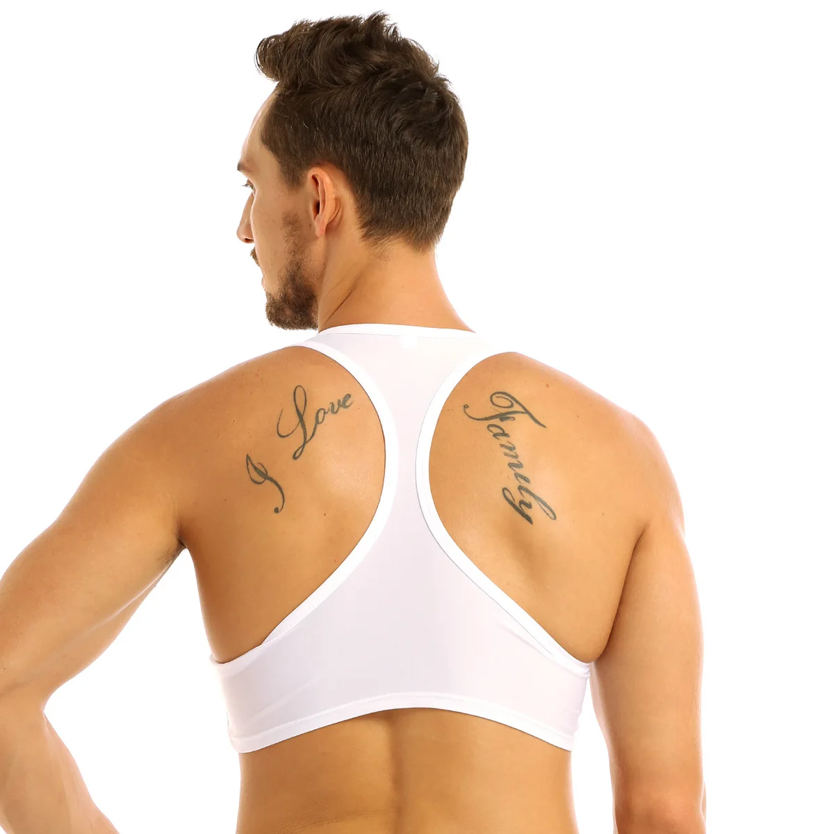 Мужские костюмы без рукавов, Y Back Muscle Half Summer, майка, майка, Клубная одежда, вечерние, сценические, укороченные топы