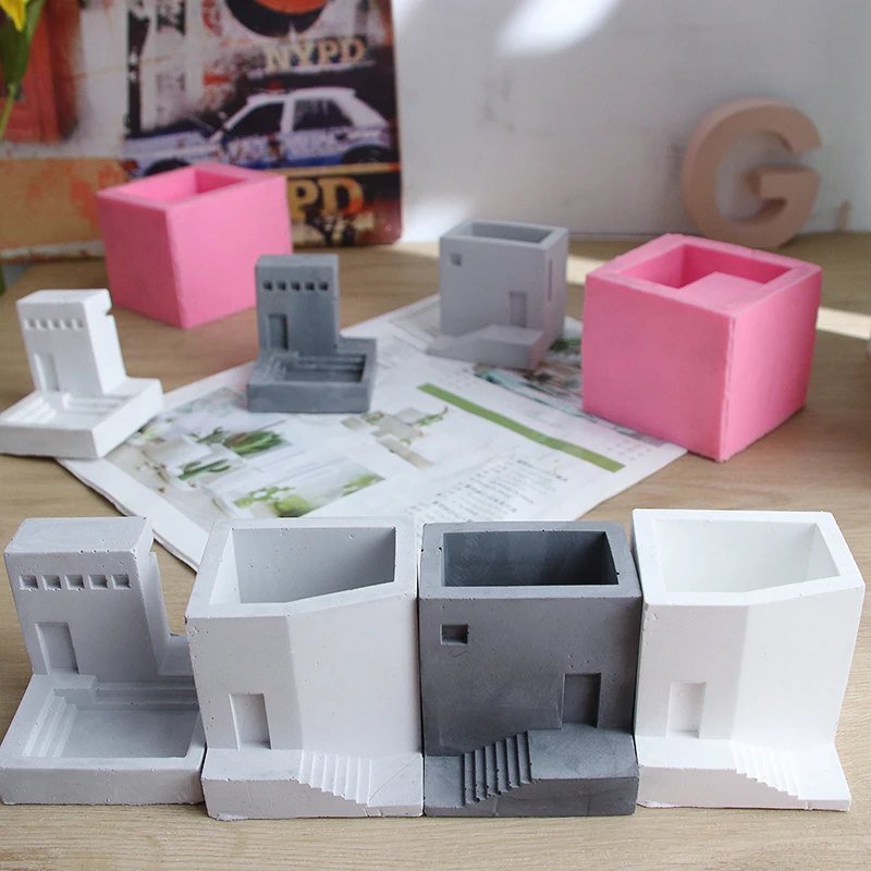 DIY лестницы квадратная цементная глина форма поверхность сочные растения