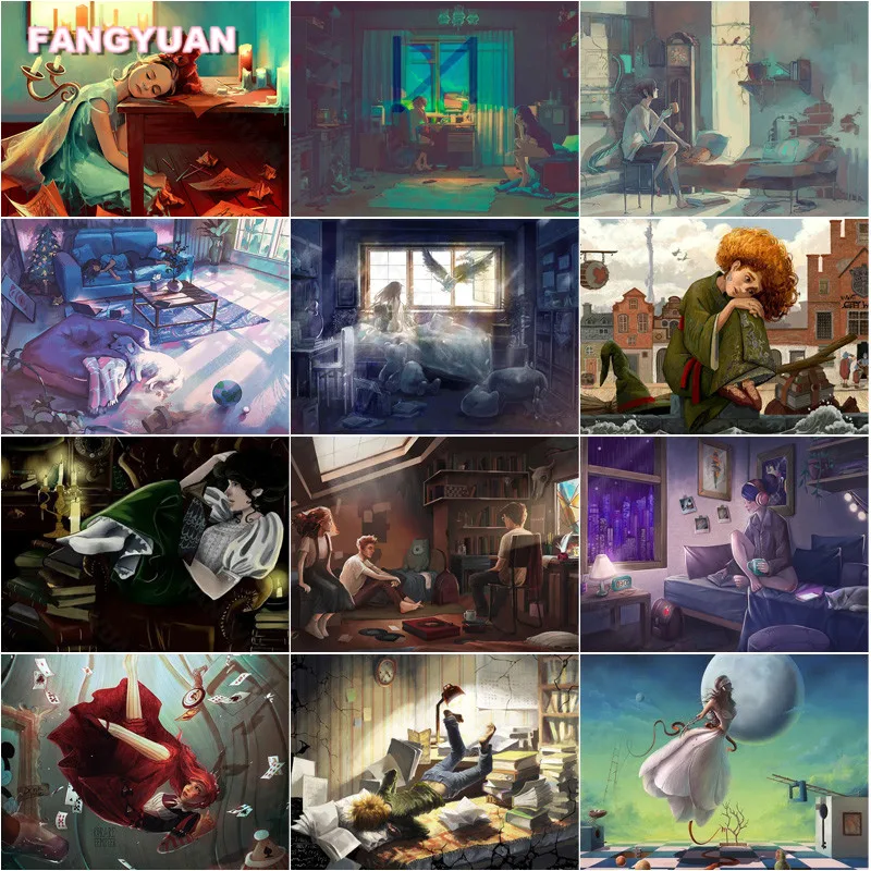 

Diamond Painting Kit Girl Green Dress War Abstract Portrait Cross Stitch Kits Home Decoration Diamond Embroidery Full Square Art