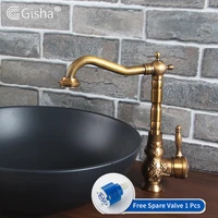 gisha antique brass kitchen faucet cold hot water mixer 360 degree turn single handle tap bathroom basin faucet dropshipping
