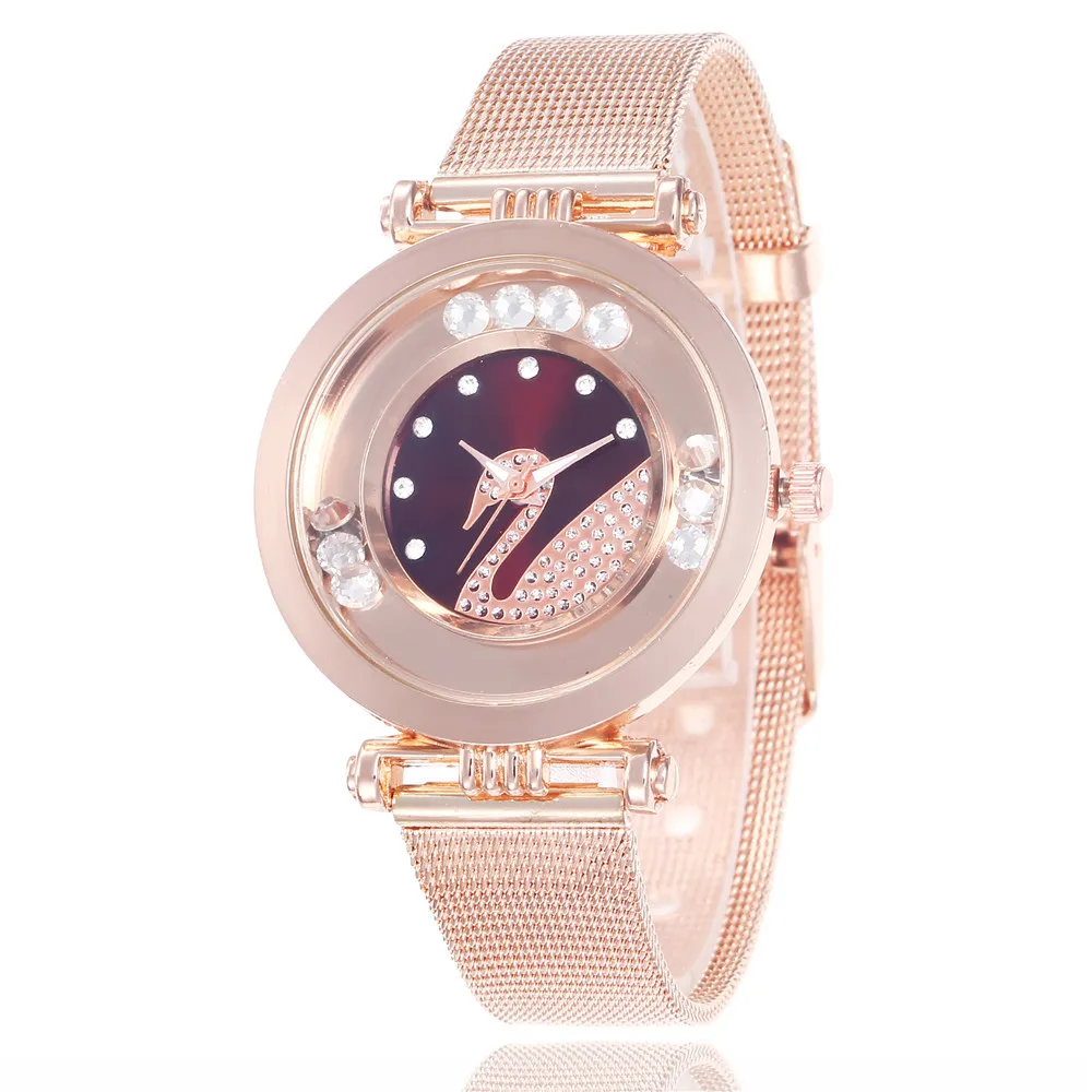 

2021 Luxury Elegant Quicksand Rhinestone Swan Women's Watch Foreign Trade Hot Rose Gold Mesh Belt Fashion Quartz Watch Women