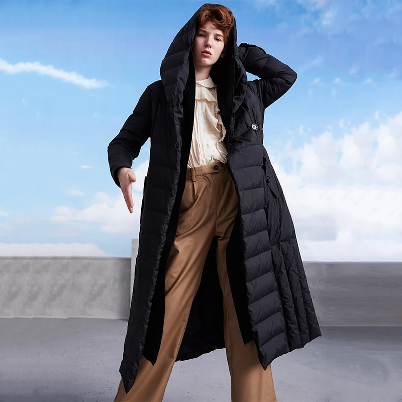 MissFoFo 2019 Новая модная Офисная Женская шерстяная куртка с капюшоном тонкий длинный