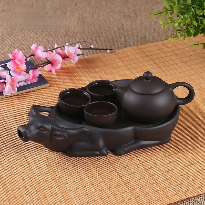 

Поднос для чая из фиолетовой глины, китайская креативная керамическая посуда, черный поднос для чая, дренажный поднос для воды Dienblad zбородок...