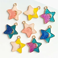 10 pcslot star pendant moon two color colorful oil drop pendant alloy accessories buttons for clothing craft supplies