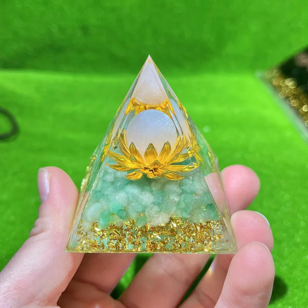 

Reiki Orgonite Pyramid Healing Energy Stone Natural Crystal Gem Pyramid Tiger Eyes Ornaments for Home Office Desktop Decoration