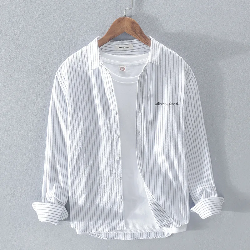 

Rc213 - men's embroidered stripe cotton casual shirt men's cotton shirt