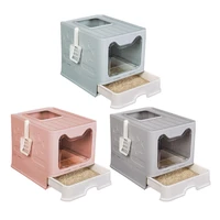 fully enclosed anti splash deodorant cat toilet for cats two way with shovel high capacity fold able cat litter tray