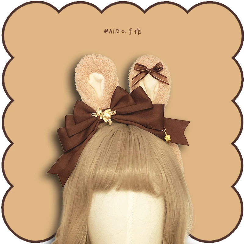 

Аксессуары для волос Little Bear Бисквитное печенье кроличьи ушки KC оригинальная головная повязка ручной работы в стиле "Лолита" головной убор с ...