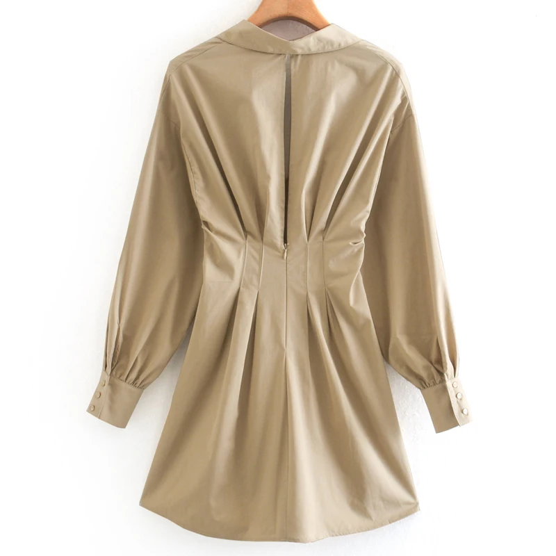 Elina Solid Turn Down Collar Dresses Women Fashion Slim Collected Waisted Dress Elegant Mini Female Ladies GAB | Женская одежда