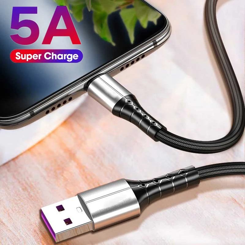 

5A USB Type C Cable For Samsung Xiaomi mi Redmi Fast Charging USB-C Cable Nylon Mobile Phone Charger Type-C Data Wire Cord