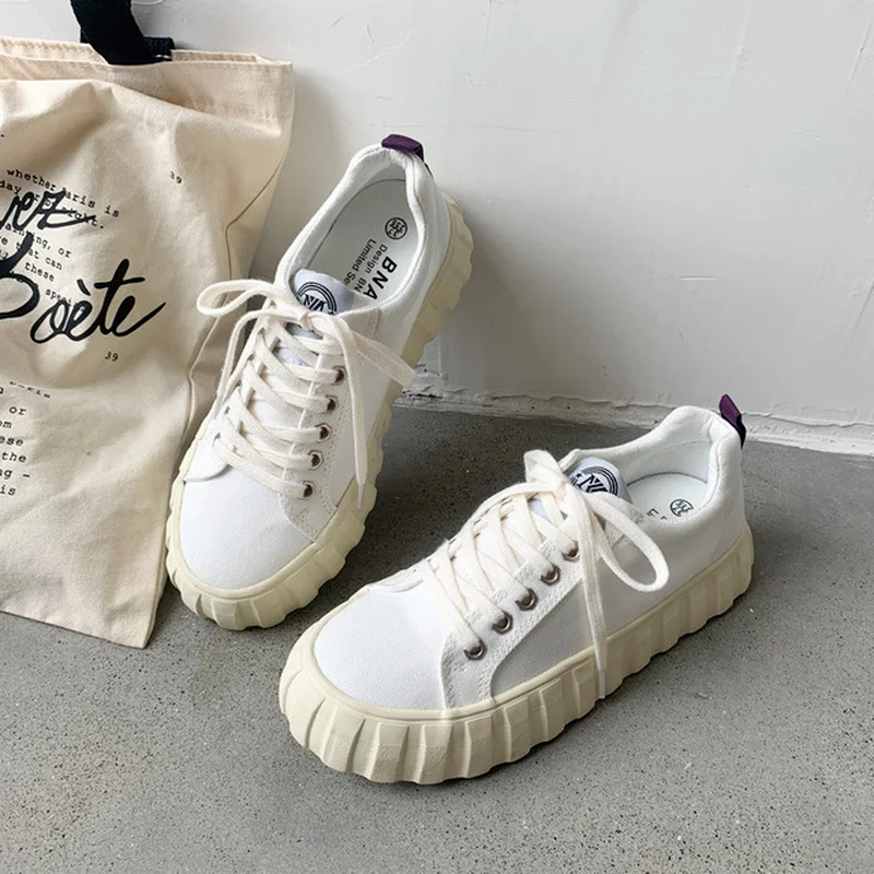 

Canvas Shoes for Women Platform Sneakers Lace Up Walking Shoes Students Wild Chunky Sneakers Fashion Women's Vulcanized Shoes