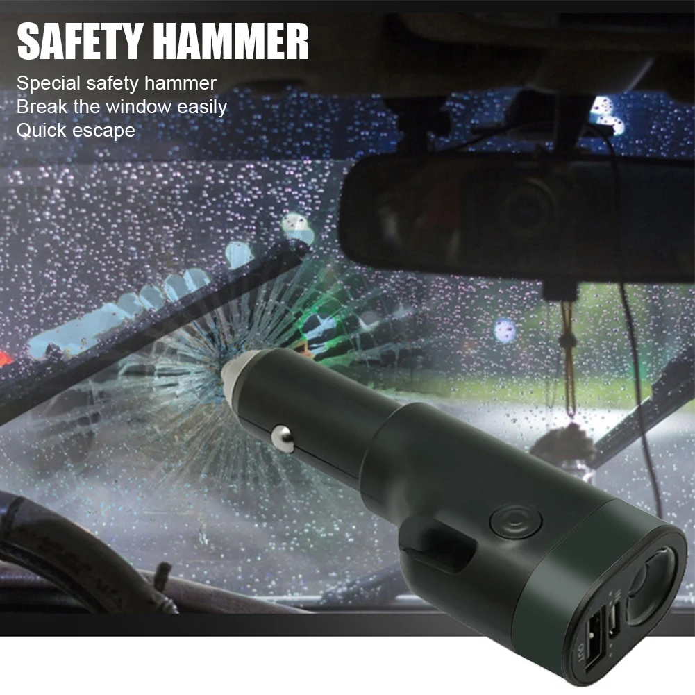 car charger adapter fast charging with led flashlight emergency window breaker belt cutter multi function 6 in 1 phone charger free global shipping