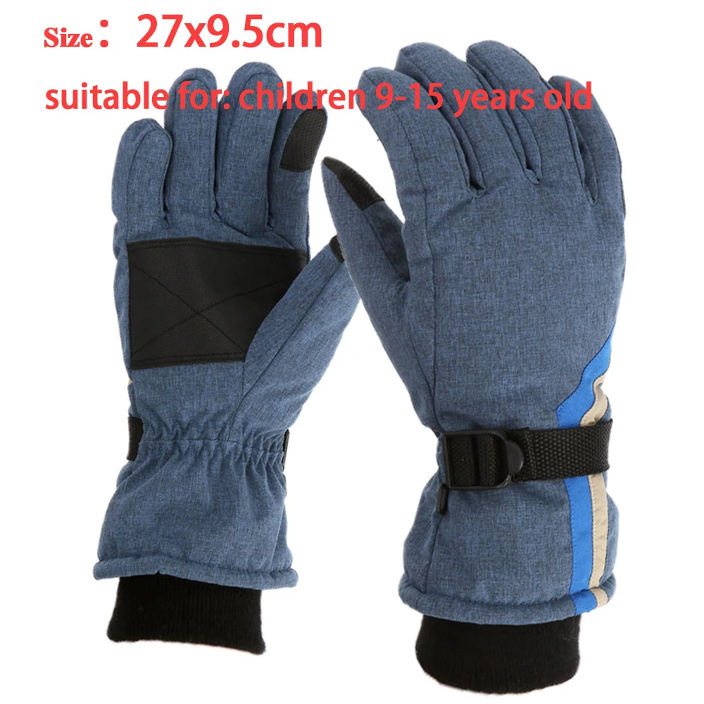 blue Gloves Детские зимние теплые перчатки водонепроницаемые противоскользящие перчатки для катания на лыжах и сноуборде с регулируемым ремнем перчатки для катания на лыжах на открытом воздухе - Цвет: blue Gloves