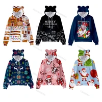 3d hoodie with ears christmas female sweatshirts print childrens cat ears hooded boys girls spring kawaii hoody pullovers