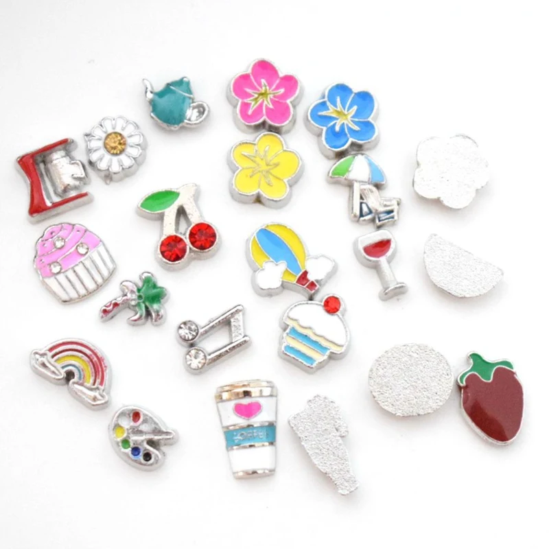 Enamel Flower Cake Lemon Tree Floating Charms Small DIY Locket Accessories For Memory Living Jewelry Making | Украшения и