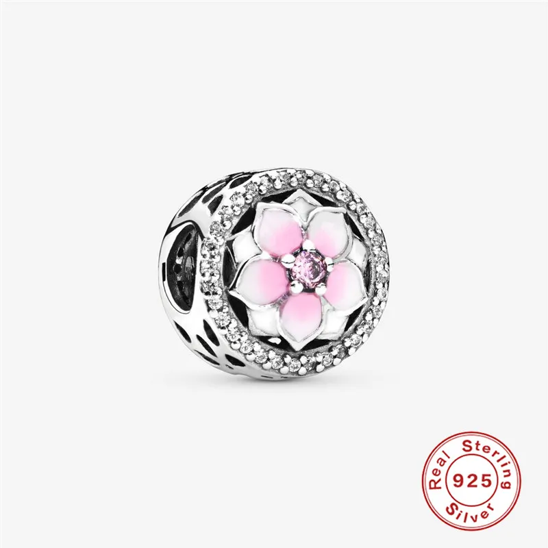 

Pink Petals Enamel Flowers Beads for Women 925 Sterling Silver Jewelry Making Bead Fit Original Pandora Charm DIY Bracelet Gifts