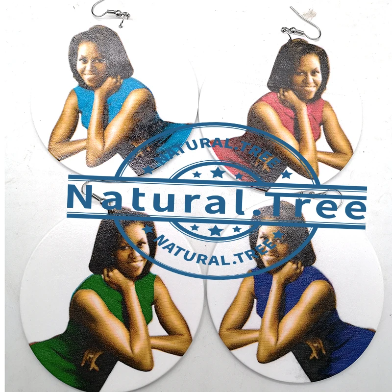 Бесплатная Доставка! Круглые деревянные серьги Обама Мишель|Серьги-подвески| |