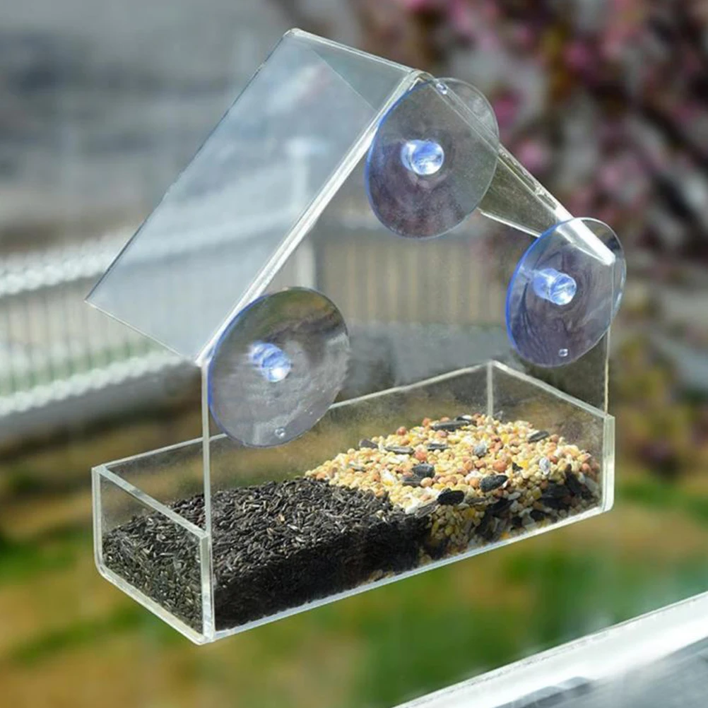 

Creative Window Bird Feeders Clear Glass Window Viewing Bird Feed Hotel Table Peanut Hanging Suction For Pet Birds Outdoor