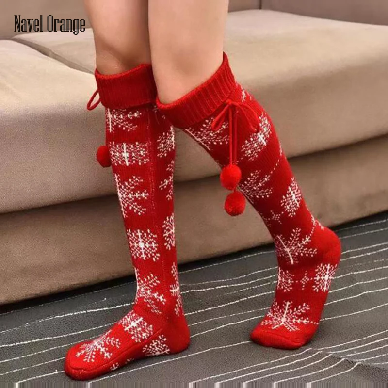 

2022 Women Winter Printing Over Knee Socks Warm Christmas Girls Thigh High Long Stockings Streetwear Pile Stockings Dropshipping