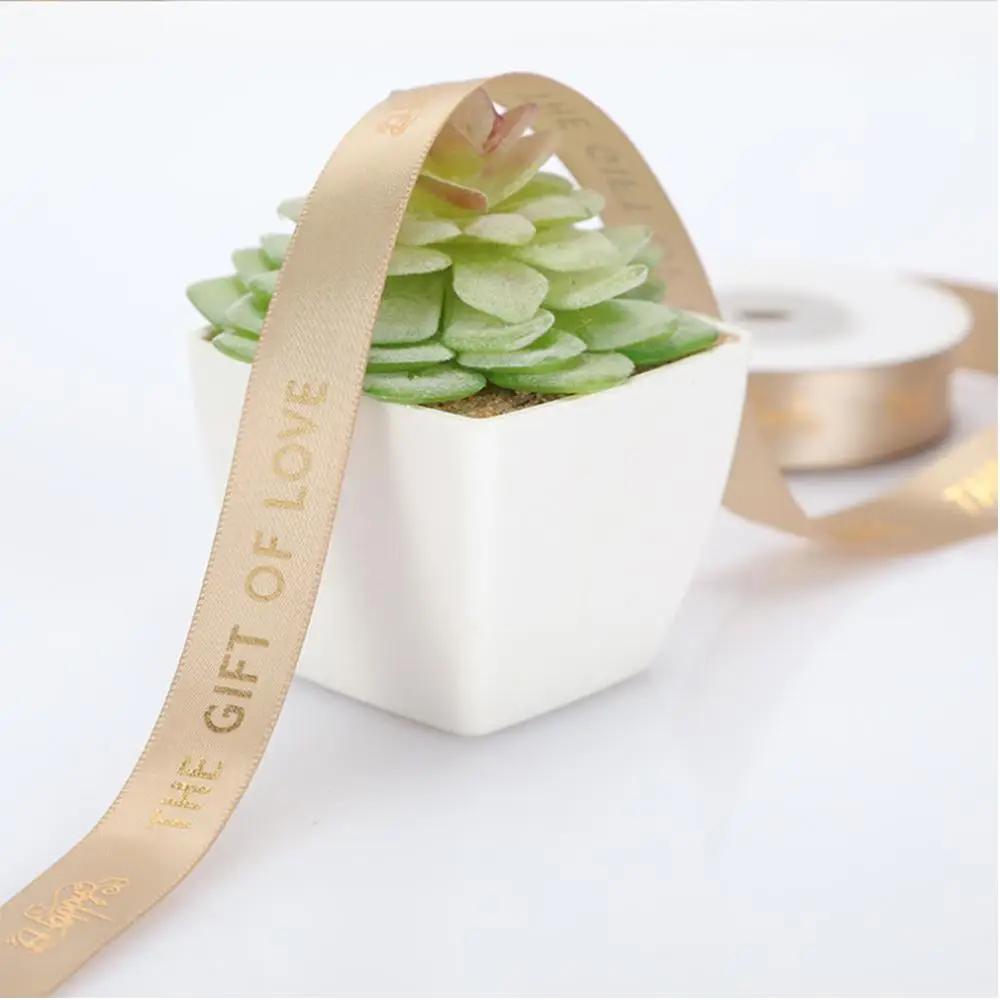 Подарочная Золотая серебристая лента с принтом LOVE 15 мм 9 м полиэфирная подарочная